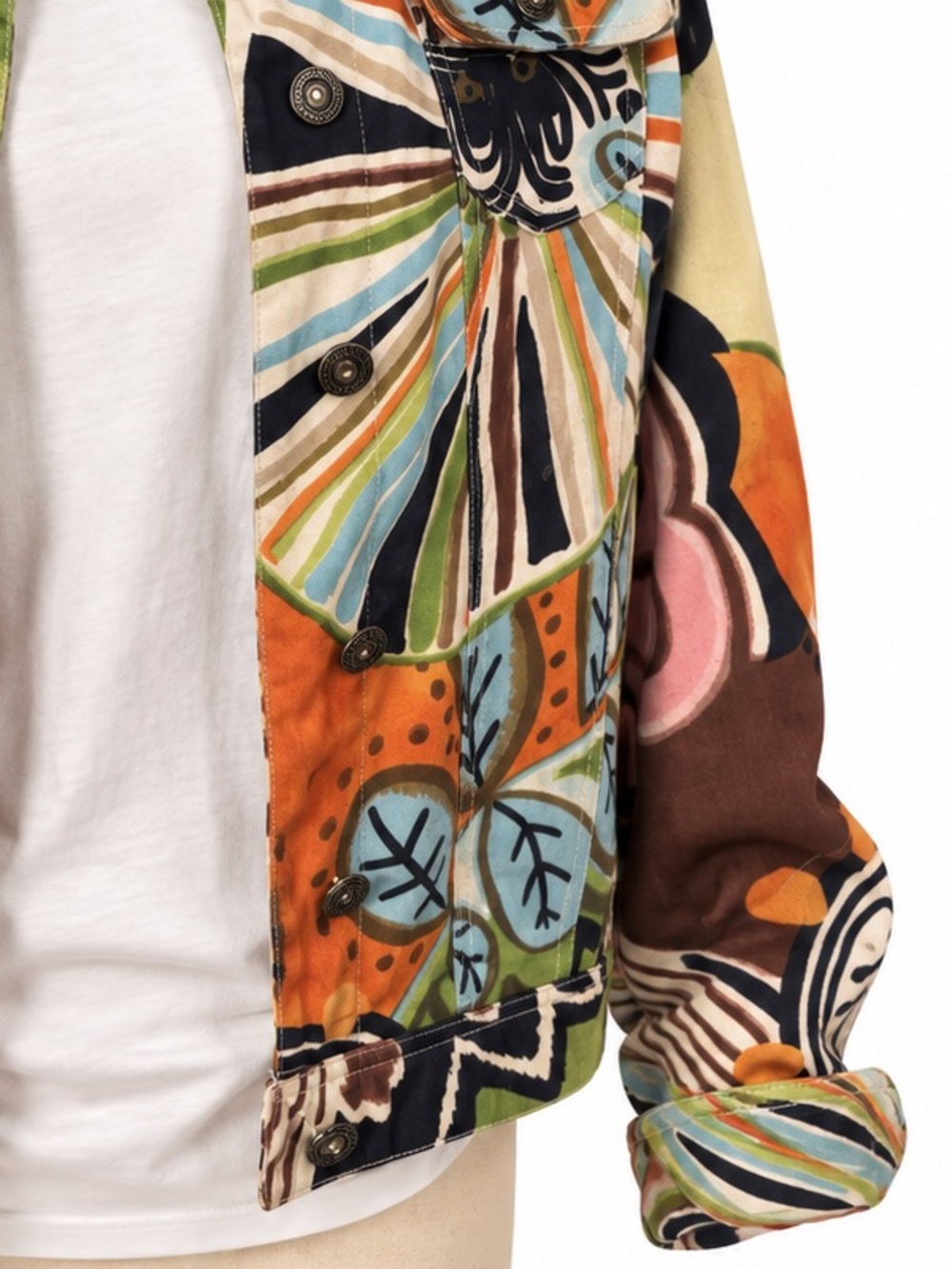 Abstract painterly multicolor print on canvas jacket. Jean jacket design- M - Picture 2 of 6